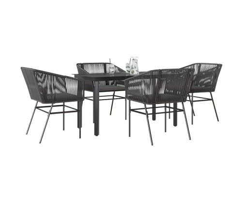 Juego de comedor jardín 5 piezas cojines ratán sintético negro