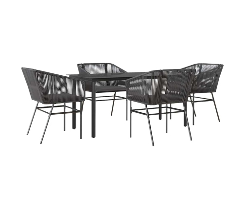 Juego de comedor jardín 5 piezas cojines ratán sintético negro