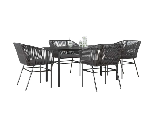 Juego de comedor jardín 5 piezas cojines ratán sintético negro