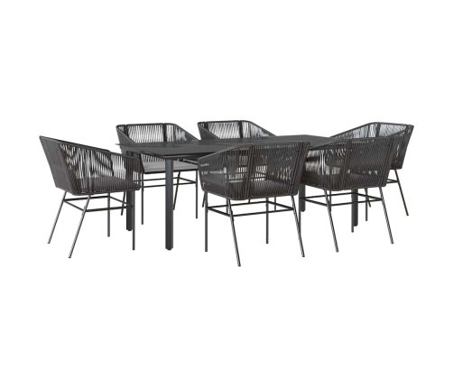 Set de comedor de jardín 7 piezas cojines ratán sintético negro