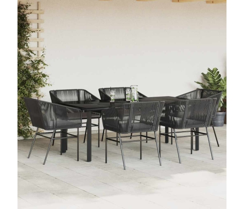 Set de comedor de jardín 7 piezas cojines ratán sintético negro
