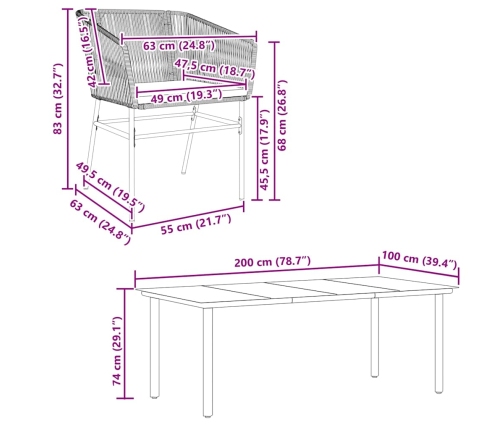 Set de comedor de jardín 7 piezas cojines ratán sintético negro