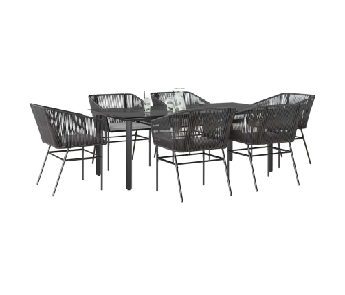 Set de comedor de jardín 7 piezas cojines ratán sintético negro