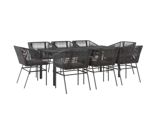 Set de comedor jardín 9 piezas cojines ratán polivinílico negro