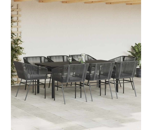 Set de comedor jardín 9 piezas cojines ratán polivinílico negro