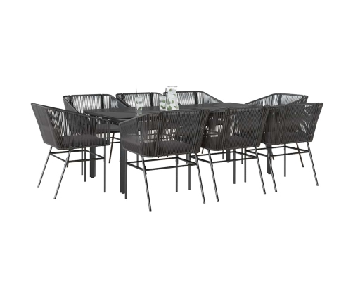 Set de comedor jardín 9 piezas cojines ratán polivinílico negro