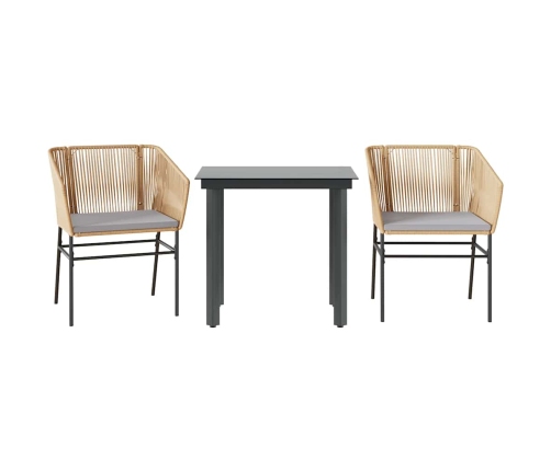 Juego de comedor jardín 3 piezas cojines ratán sintético marrón