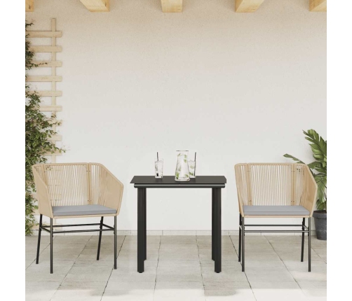 Juego de comedor jardín 3 piezas cojines ratán sintético marrón