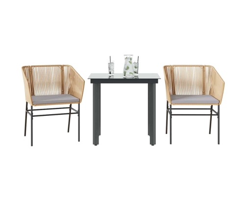 Juego de comedor jardín 3 piezas cojines ratán sintético marrón
