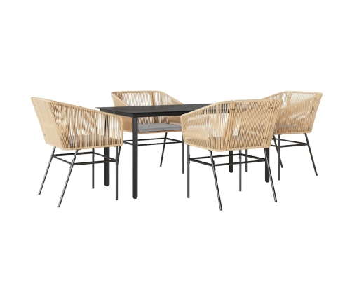 Juego de comedor jardín 5 piezas cojines ratán sintético marrón