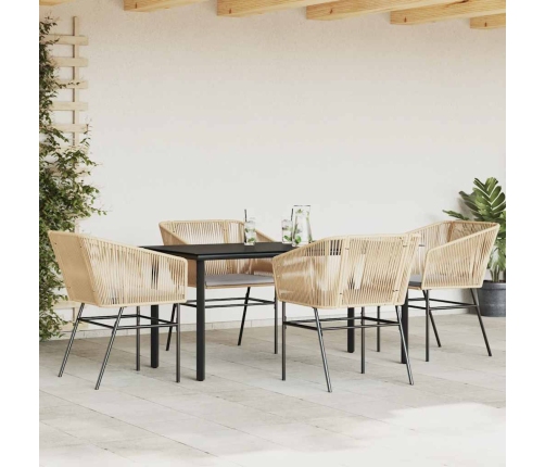 Juego de comedor jardín 5 piezas cojines ratán sintético marrón