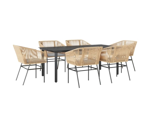 Juego de comedor de jardín 7 pzas con cojines ratán PE marrón