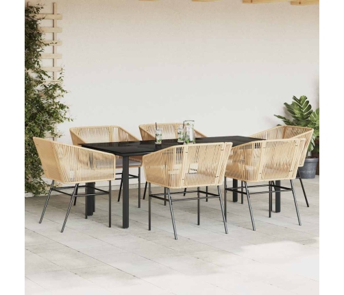 Juego de comedor de jardín 7 pzas con cojines ratán PE marrón