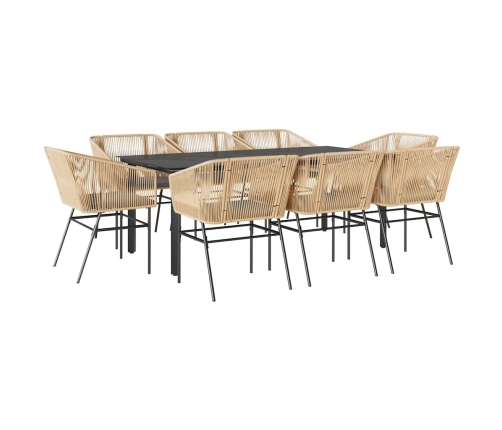 Juego comedor jardín 9 pzas cojines ratán sintético marrón