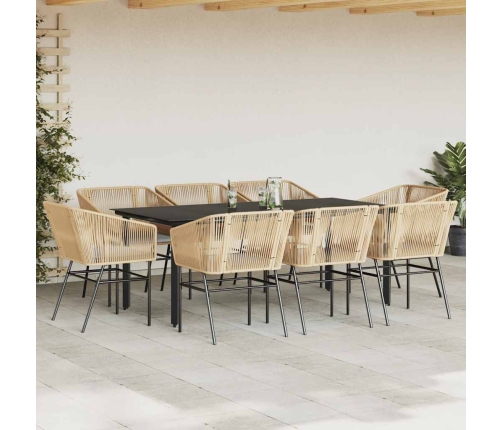 Juego comedor jardín 9 pzas cojines ratán sintético marrón