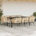 Juego comedor jardín 9 pzas cojines ratán sintético marrón