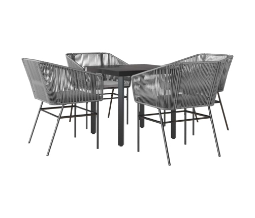 Juego comedor jardín 5 pzas cojines ratán sintético vidrio gris