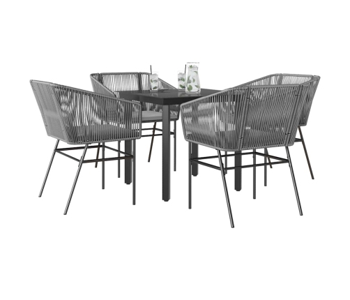 Juego comedor jardín 5 pzas cojines ratán sintético vidrio gris