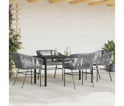 Juego comedor jardín 5 pzas cojines ratán sintético vidrio gris
