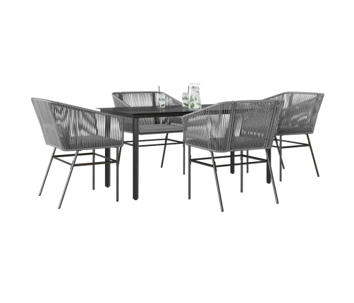 Juego comedor jardín 5 pzas cojines ratán sintético vidrio gris