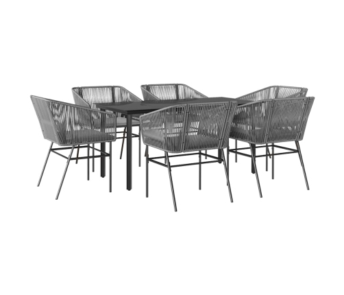 Juego comedor jardín 7 pzas cojines ratán sintético vidrio gris
