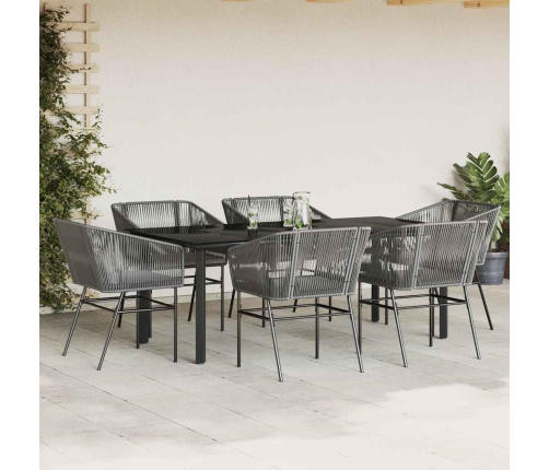 Juego comedor jardín 7 pzas cojines ratán sintético vidrio gris