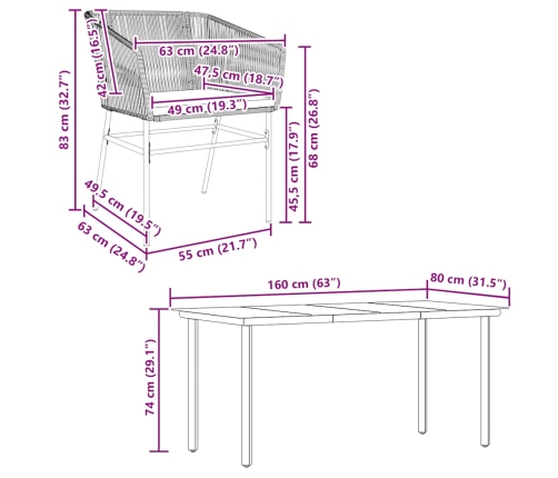 Juego comedor jardín 7 pzas cojines ratán sintético vidrio gris