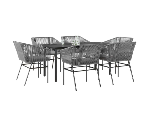 Juego comedor jardín 7 pzas cojines ratán sintético vidrio gris
