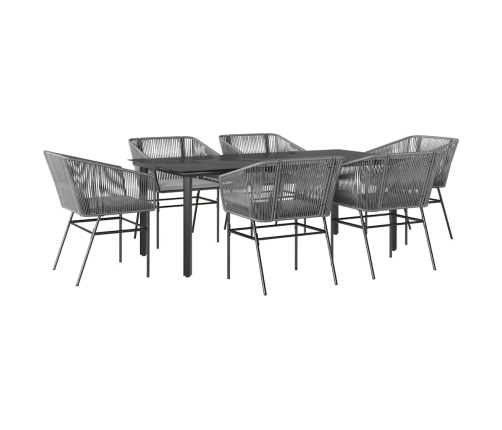 Juego comedor jardín 7 pzas cojines ratán sintético vidrio gris