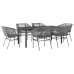 Juego comedor jardín 7 pzas cojines ratán sintético vidrio gris