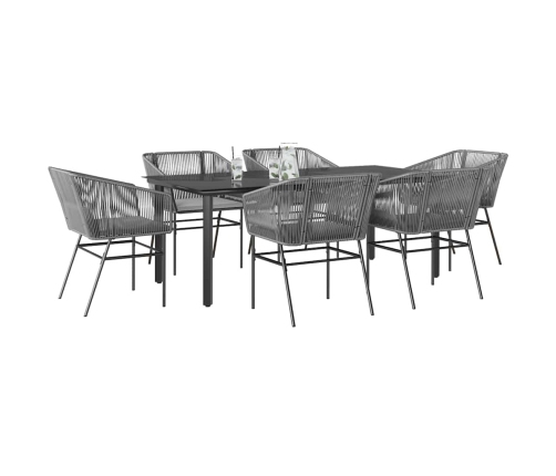 Juego comedor jardín 7 pzas cojines ratán sintético vidrio gris