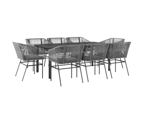 Juego comedor jardín 9 pzas cojines ratán sintético vidrio gris