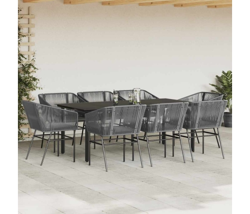 Juego comedor jardín 9 pzas cojines ratán sintético vidrio gris