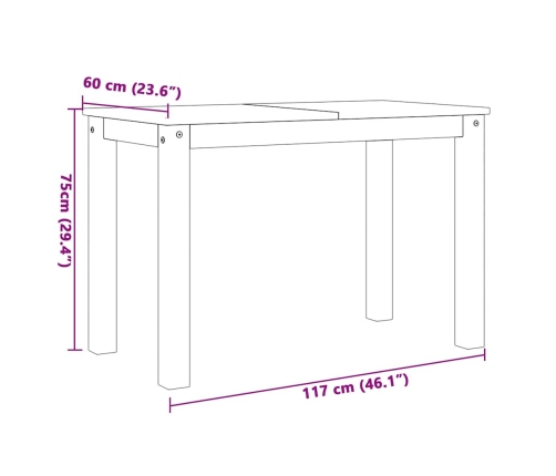 Juego de comedor Panama 3 pzas madera maciza de pino