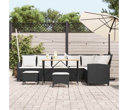 Set de sofás de jardín en forma de L con cojines 4 pzas negro