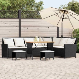 Set de sofás de jardín en forma de L con cojines 4 pzas negro