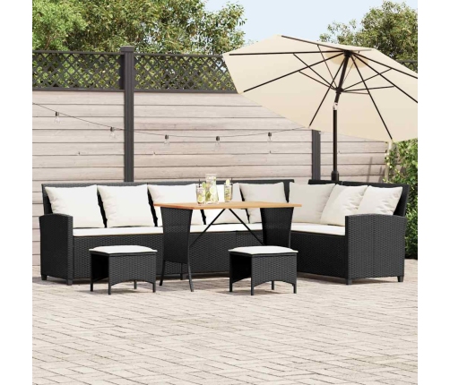 Set de sofás de jardín en forma de L con cojines 4 pzas negro