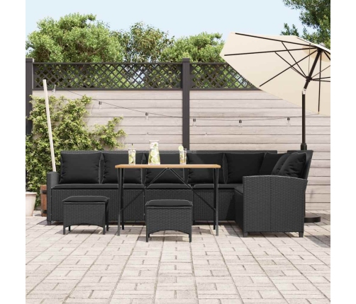 Set de sofás de jardín en forma de L con cojines 4 pzas negro