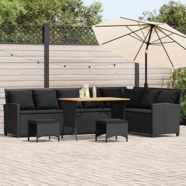 Set de sofás de jardín en forma de L con cojines 4 pzas negro