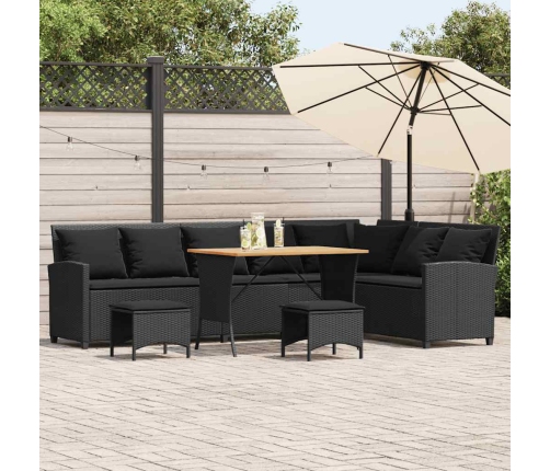Set de sofás de jardín en forma de L con cojines 4 pzas negro