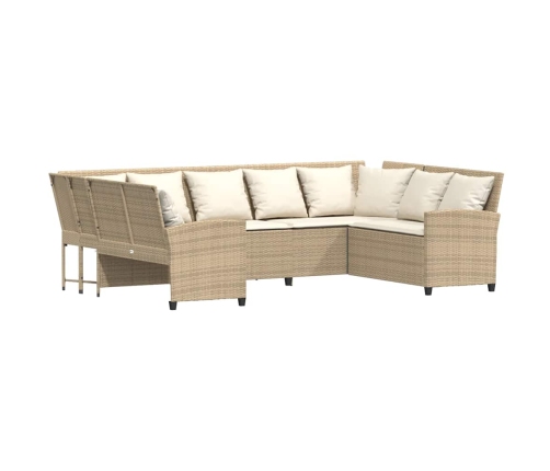 Sofá de jardín con cojines ratán sintético beige