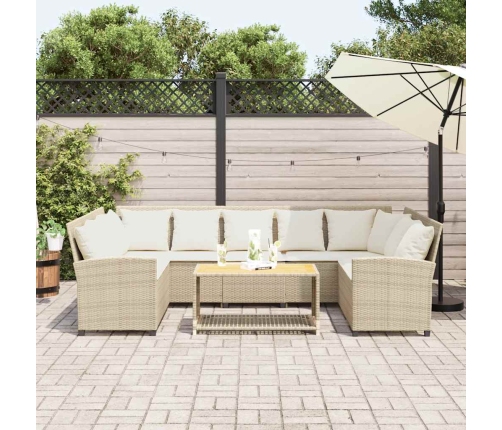 Sofá de jardín con cojines ratán sintético beige