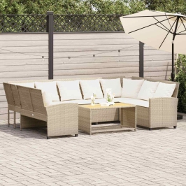 Sofá de jardín con cojines ratán sintético beige