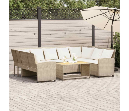 Sofá de jardín con cojines ratán sintético beige