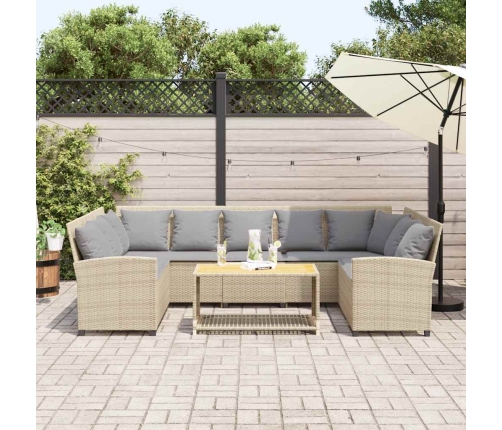 Sofá de jardín con cojines ratán sintético beige
