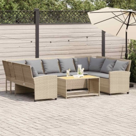 Sofá de jardín con cojines ratán sintético beige