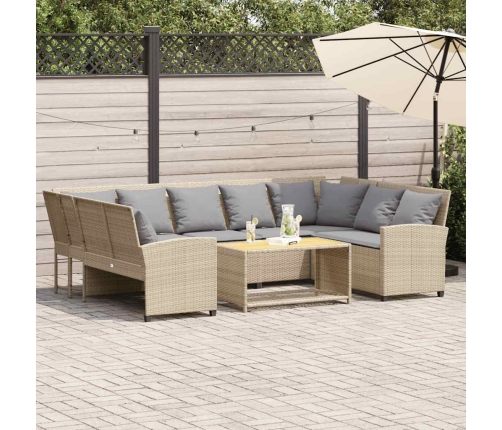 Sofá de jardín con cojines ratán sintético beige