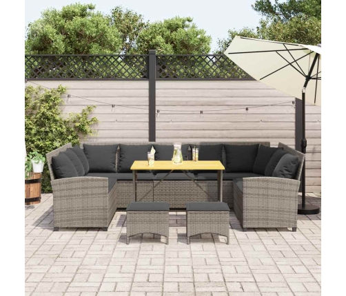 Set de sofás de jardín 4 pzas y cojines ratán sintético gris