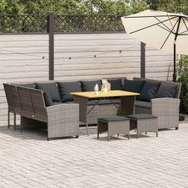 Set de sofás de jardín 4 pzas y cojines ratán sintético gris