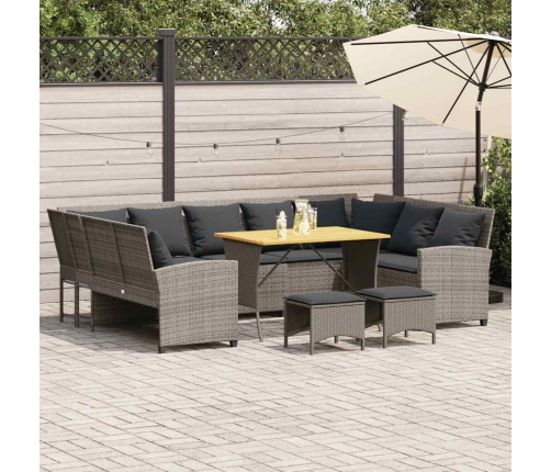 Set de sofás de jardín 4 pzas y cojines ratán sintético gris